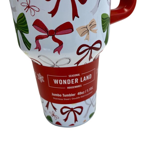 Christmas Festive Bow Print Stainless Steel 40oz Jumbo Tumbler With Lid & Handle - Picture 4 of 6